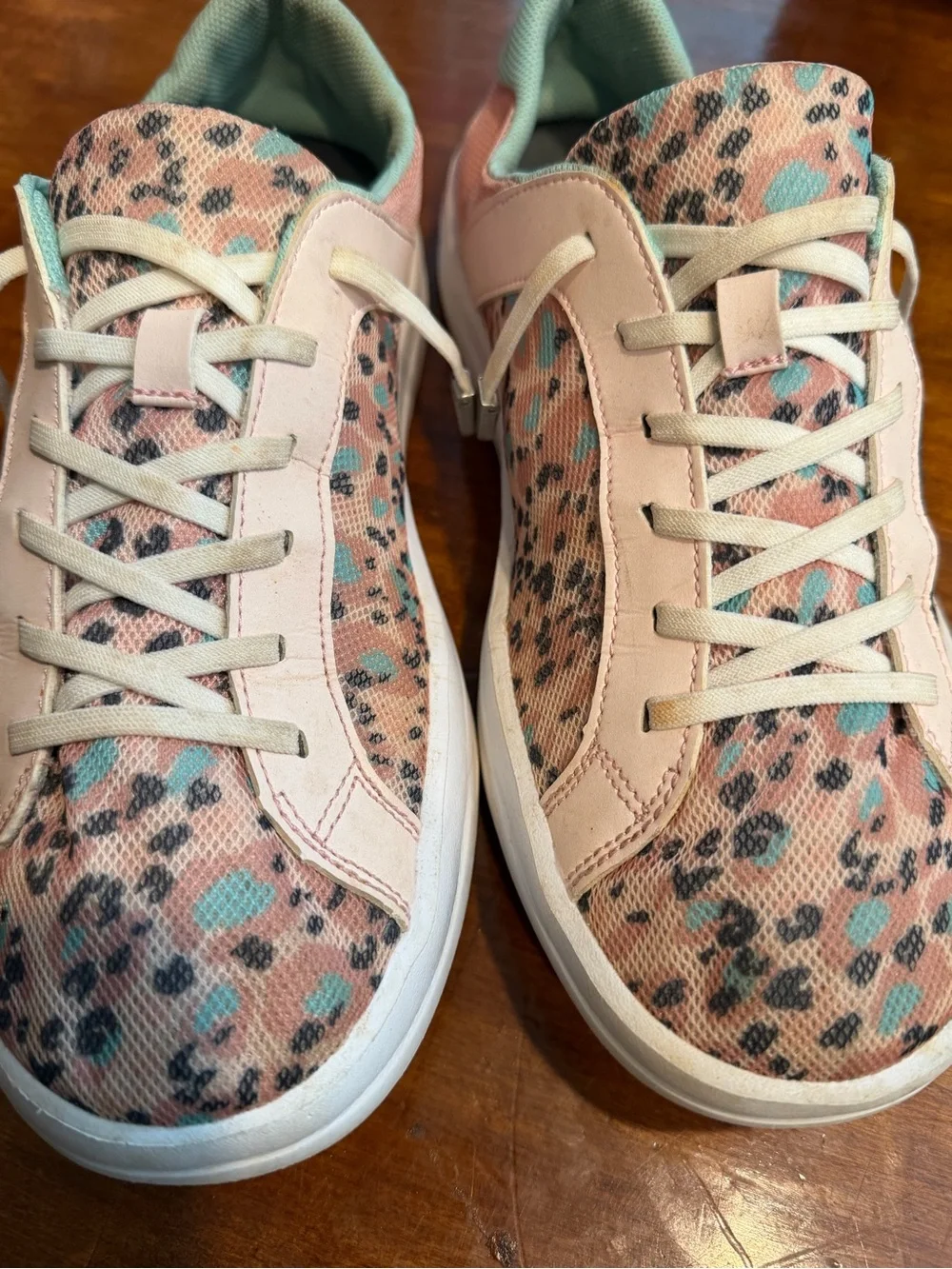 Hey Dude Women's Blush Pink Leopard-Print Sneakers with Mint Accents - Picture 3 of 4